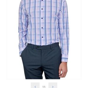 Classic Blue/Pink/White Plaid Dress Shirt Moisture Wicking Stretch Small